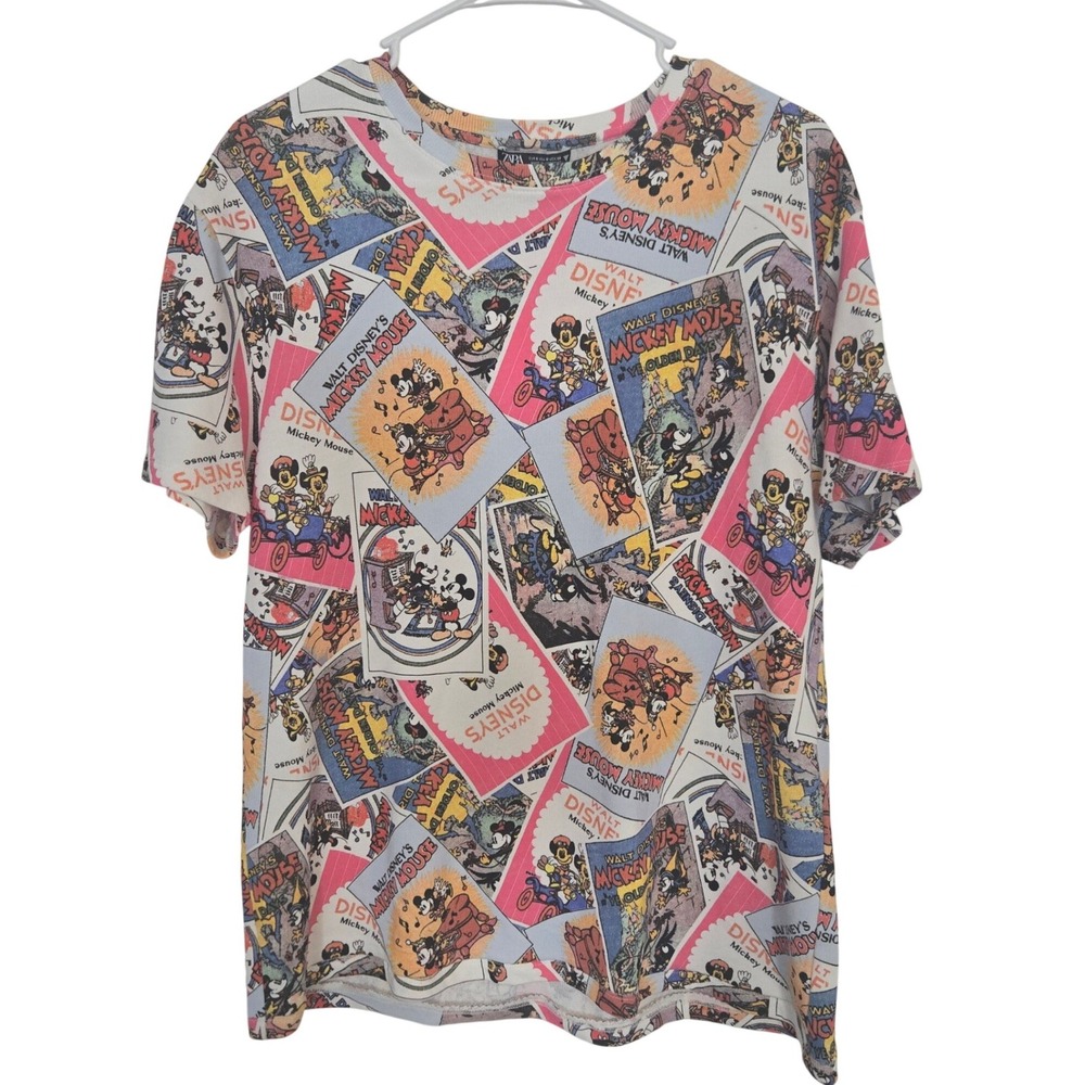Zara Disney Mickey Mouse Graphic T Shirt Comic Print Short Sleeve Women's Small